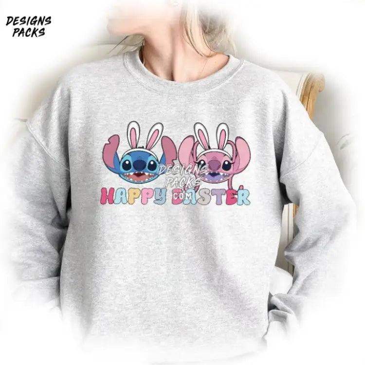 Bunny Stitch And Angel Happy Easter Day Aesthetic Cartoon Png Design