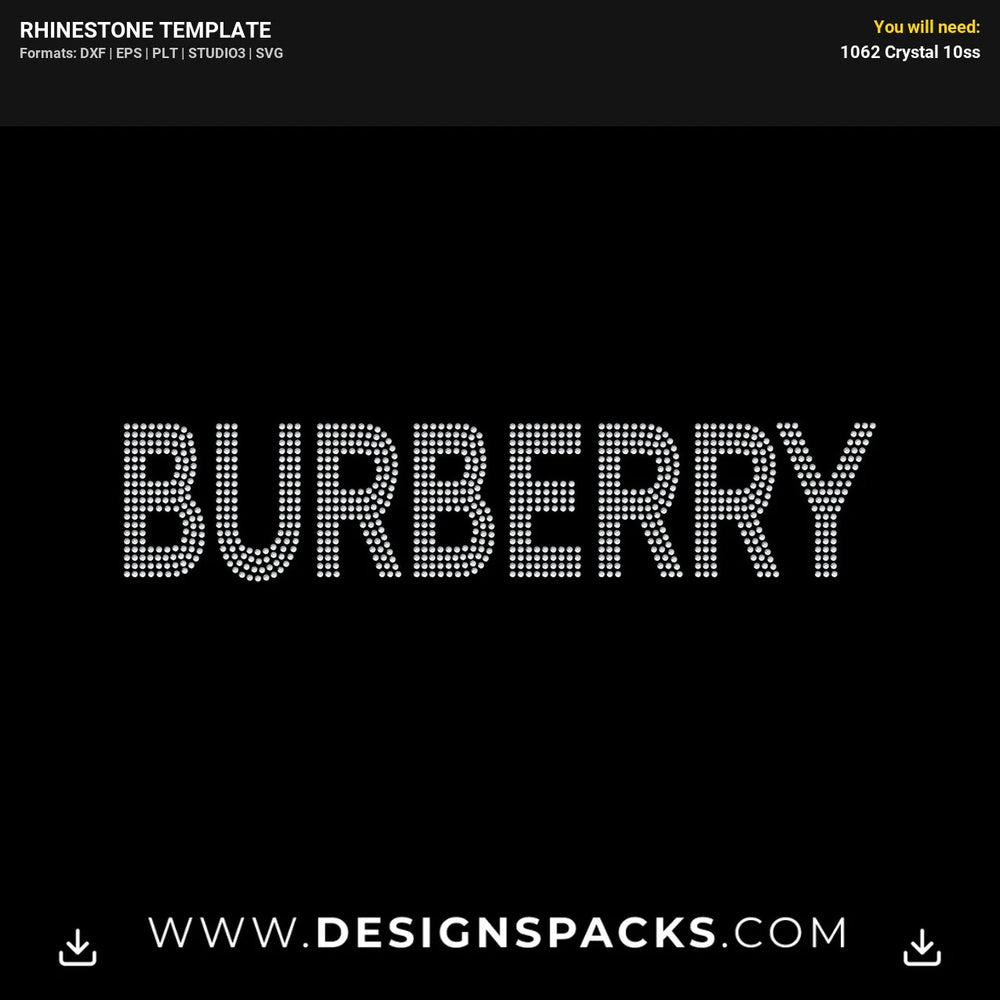 Burberry Logo Large Rhinestone Digital Template