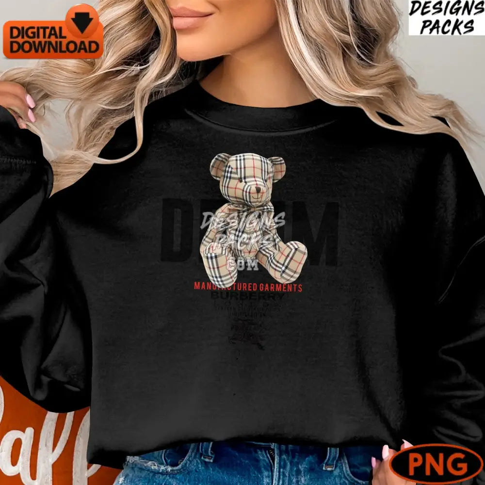 Burberry Plaid Teddy Bear Digital Png Designer Inspired Graphic Printable Clipart Fashion