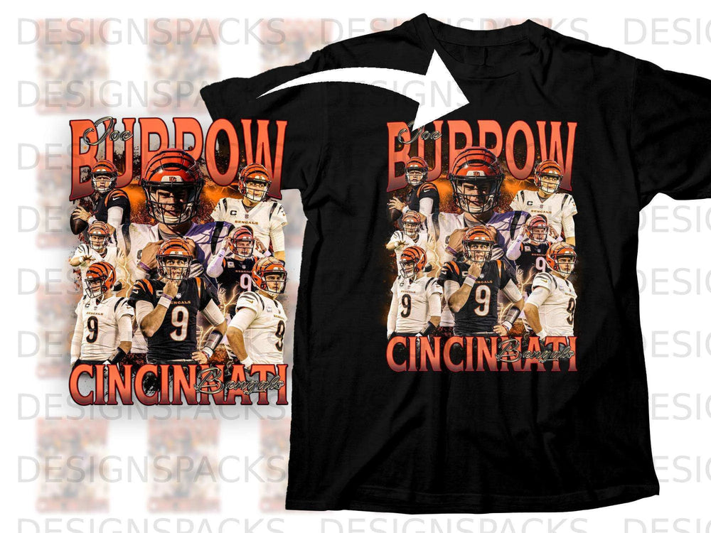 Cincinnati Bengals player Joe Burrow graphic tee shirt.