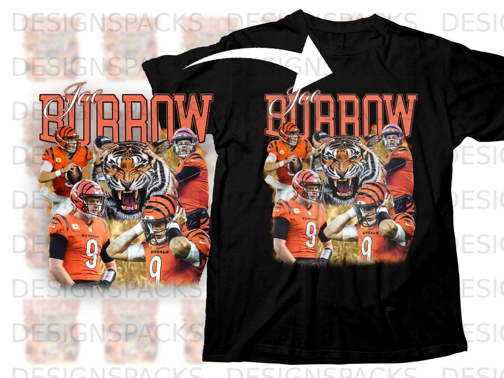Joe Burrow Bengals graphic t-shirt with tiger imagery.