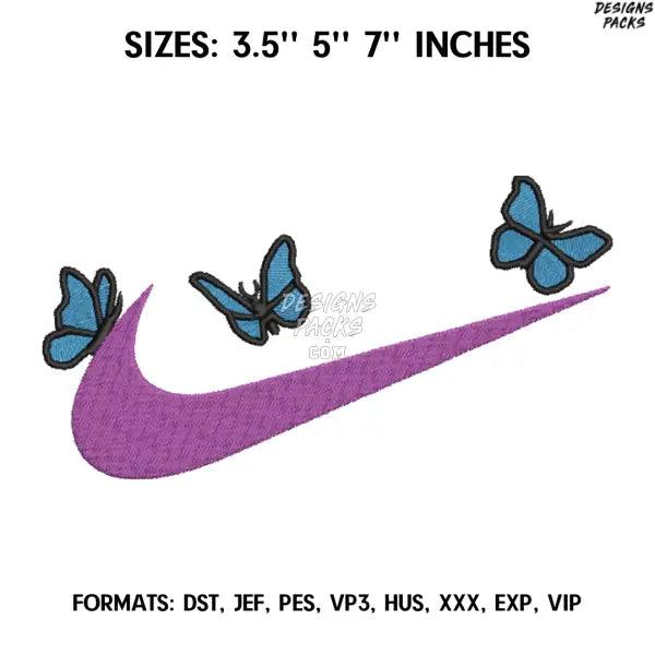 Butterfly Swoosh Embroidery Design, Machine embroidery file. Ghibli embroidery design