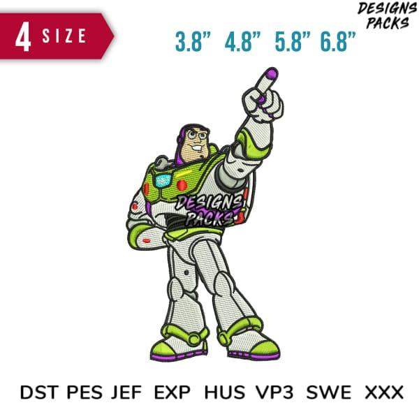 Buzz Lightyear embroidery design in 4 sizes, compatible with DST PES JEF formats for machine embroidery