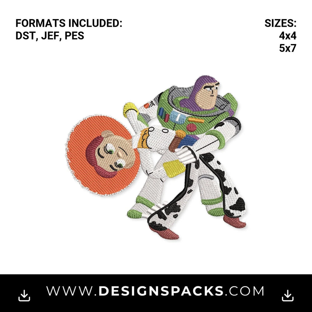 Buzz Lightyear and Jessie Dancing Embroidery Design - Instant digital download pattern at Designspacks.com