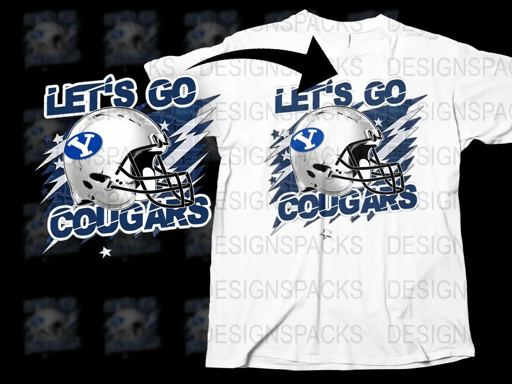 BYU Cougars Football Fan T-Shirt, Let's Go Cougars Graphic Tee, College Sports Apparel, White Cotton Shirt