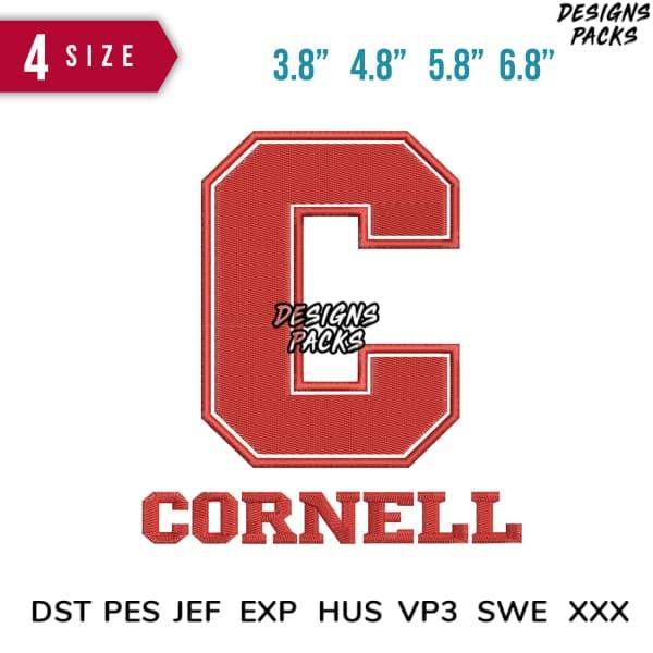 Cornell varsity letter C embroidery design in 4 sizes, compatible with DST PES JEF formats for instant download