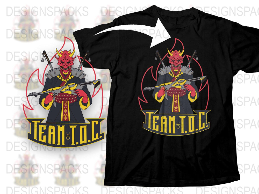 Team JDC Samurai Warrior Graphic T-Shirt, Cool Red Demon Ninja Design, Unisex Casual Streetwear Tee