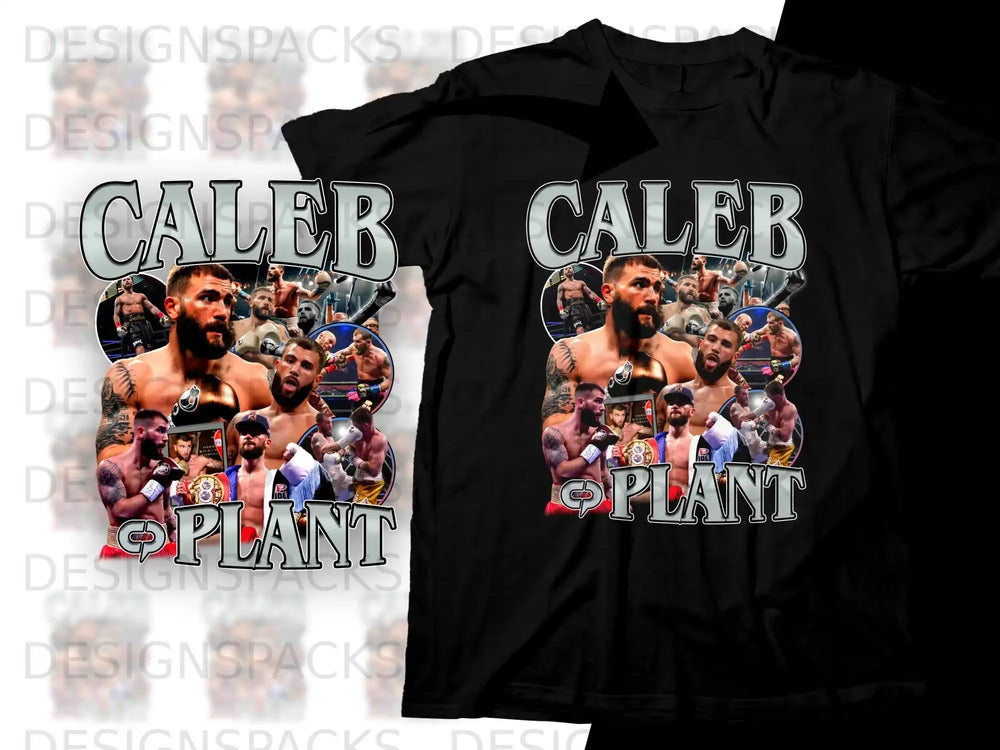 T-shirt with multiple images of boxer Caleb Plant and "CALEB PLANT" text.