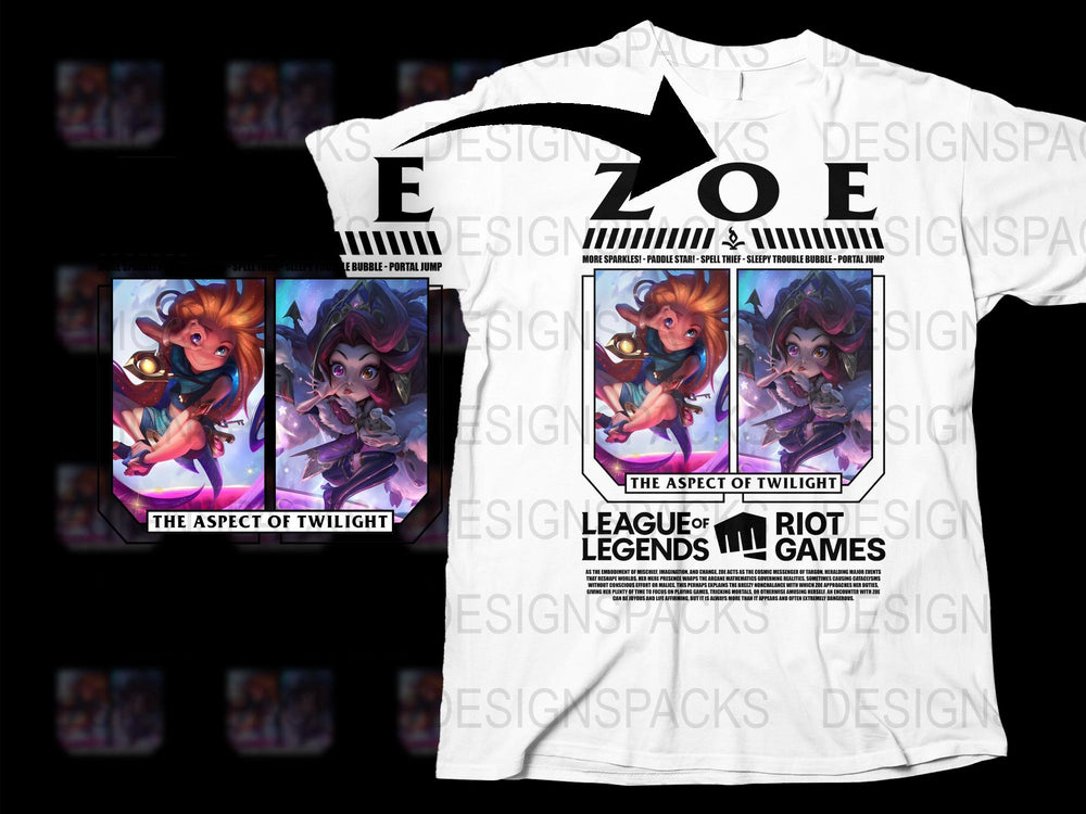 League of Legends Zoe T-Shirt, The Aspect of Twilight Graphic Tee, Gamer Clothing Gift, Unisex White Cotton Shirt