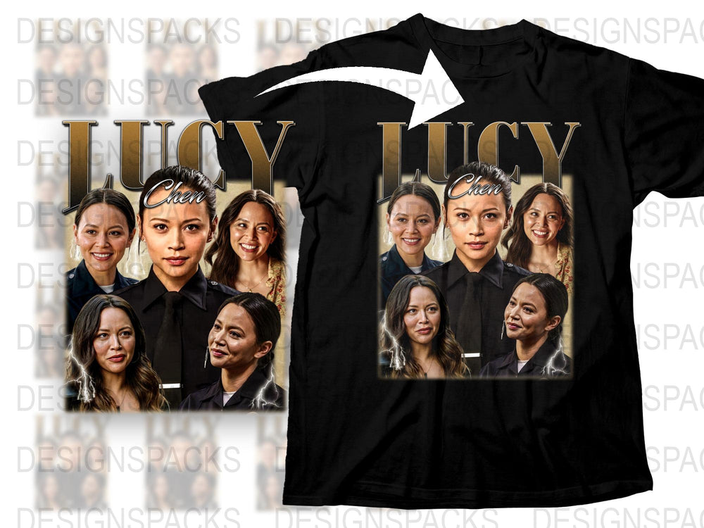 Lucy Liu Inspired Graphic T-Shirt, Celebrity Photo Collage, Fashion Tee, Unisex Black T-Shirt, Pop Culture Apparel, Unique Gift Idea