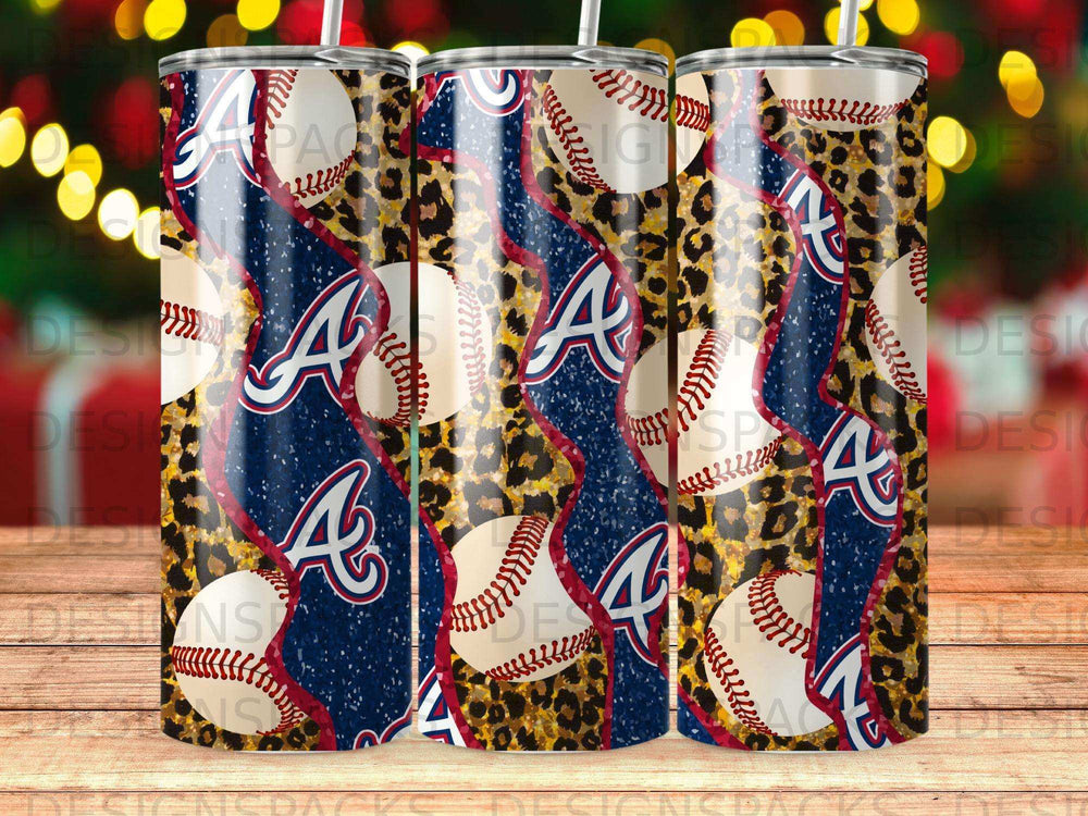 Atlanta Braves baseballs and leopard print tumbler design.