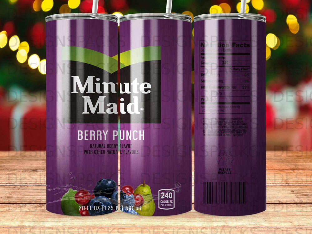Minute Maid Berry Punch 20 oz bottle with nutrition facts and recycling symbol.