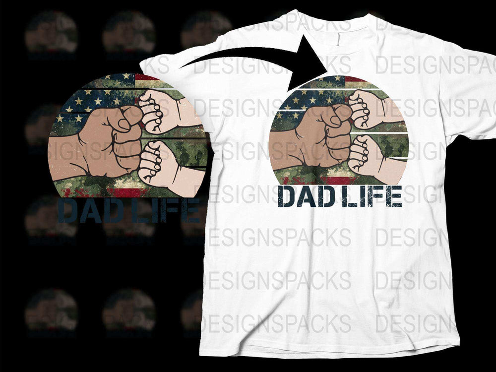 Dad Life T-Shirt, Patriotic Fist Bump Design, Father's Day Gift, American Flag Print, Veterans Dad Tee