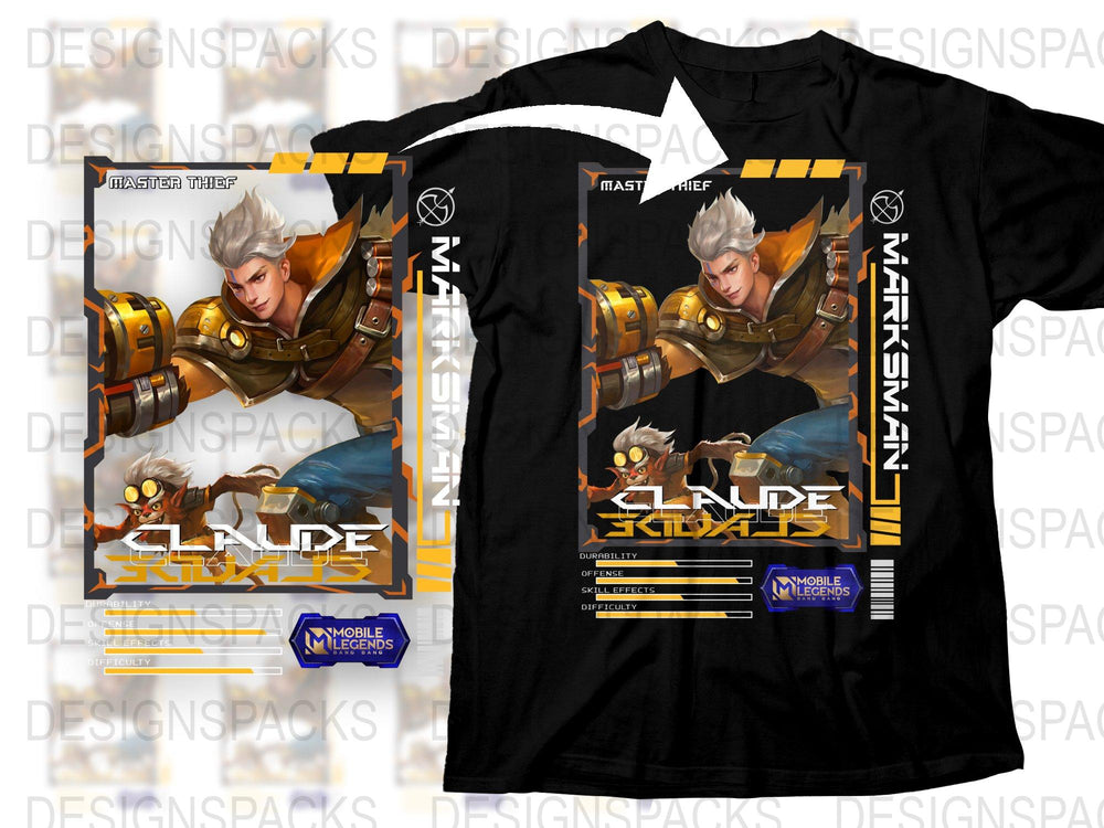 Claude Master Thief Mobile Legends Graphic T-Shirt, Video Game Apparel, Gaming Shirt, Fan Gift Idea