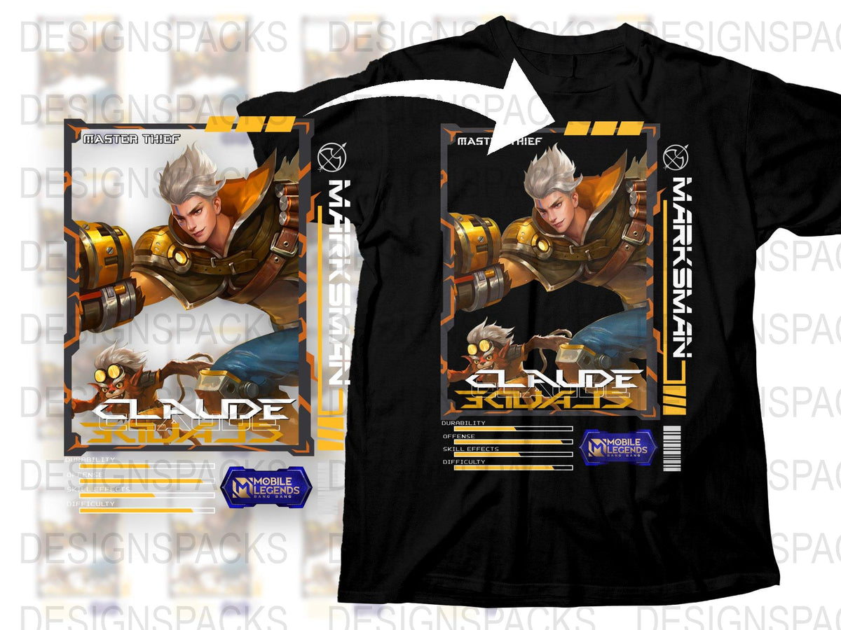 Claude Master Thief Mobile Legends Graphic T-Shirt, Video Game Apparel, Gaming Shirt, Fan Gift Idea