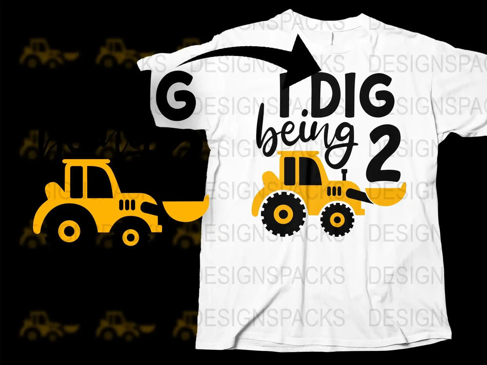Kids Construction T-Shirt, Yellow Digger Excavator, Boys Toddler Shirt, Cute Vehicle Graphic Tee, Birthday Gift Idea