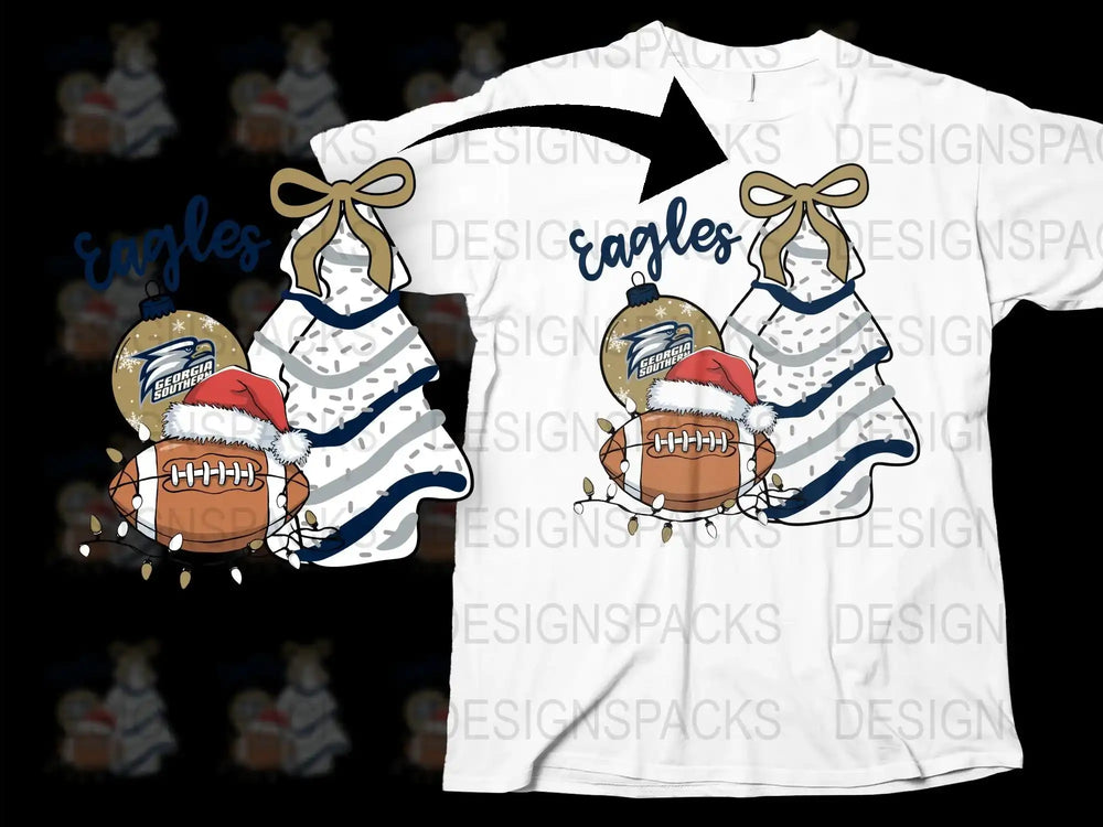 Eagles Football T-Shirt, Christmas Santa Hat Design, Holiday Sports Fan Apparel, Festive Team Spirit Wear
