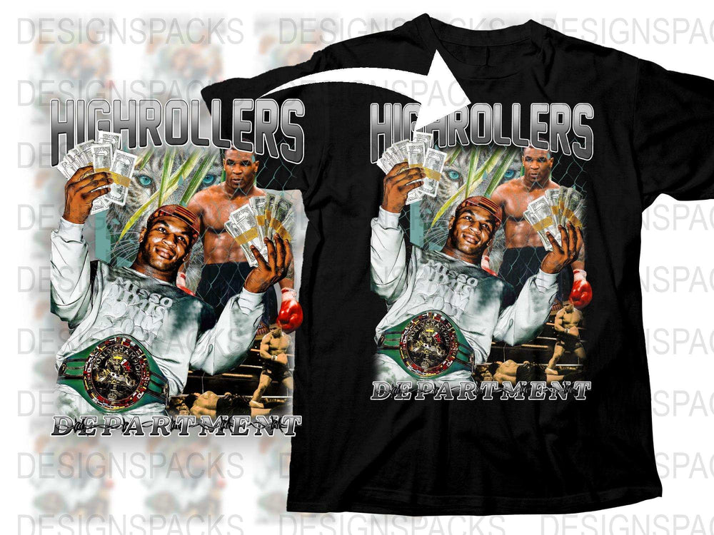 HighRollers Graphic T-Shirt, Men's Urban Streetwear Tee, Trendy Hip Hop Design, Money and Casino Fashion Tops