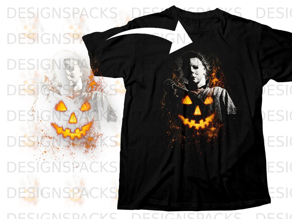 Black t-shirt featuring Michael Myers and a glowing jack-o'-lantern design.