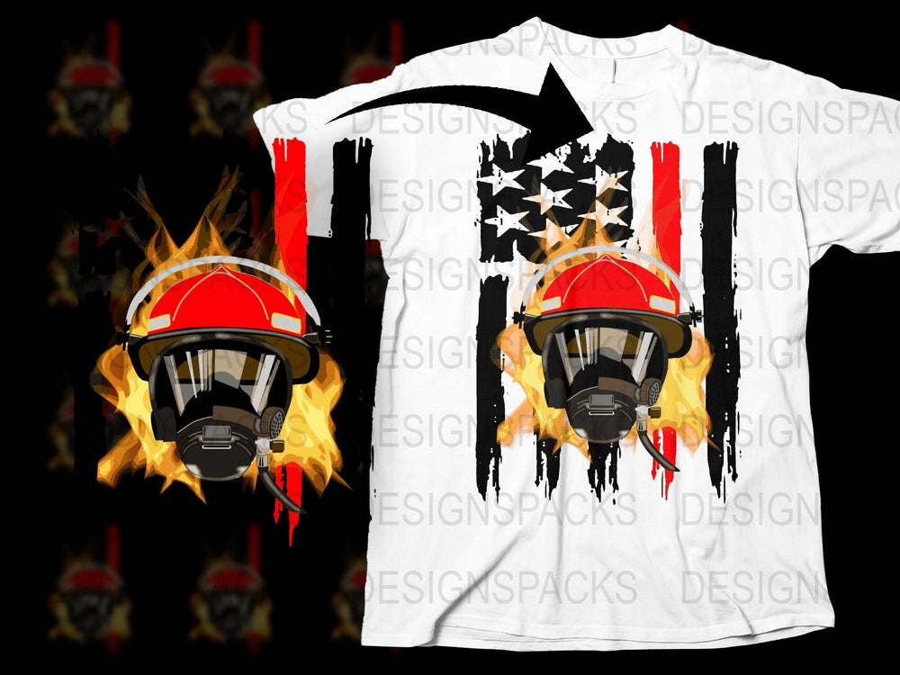Firefighter Patriotic T-Shirt, American Flag Helmet Graphic Tee, Bold Fireman Gift Ideas