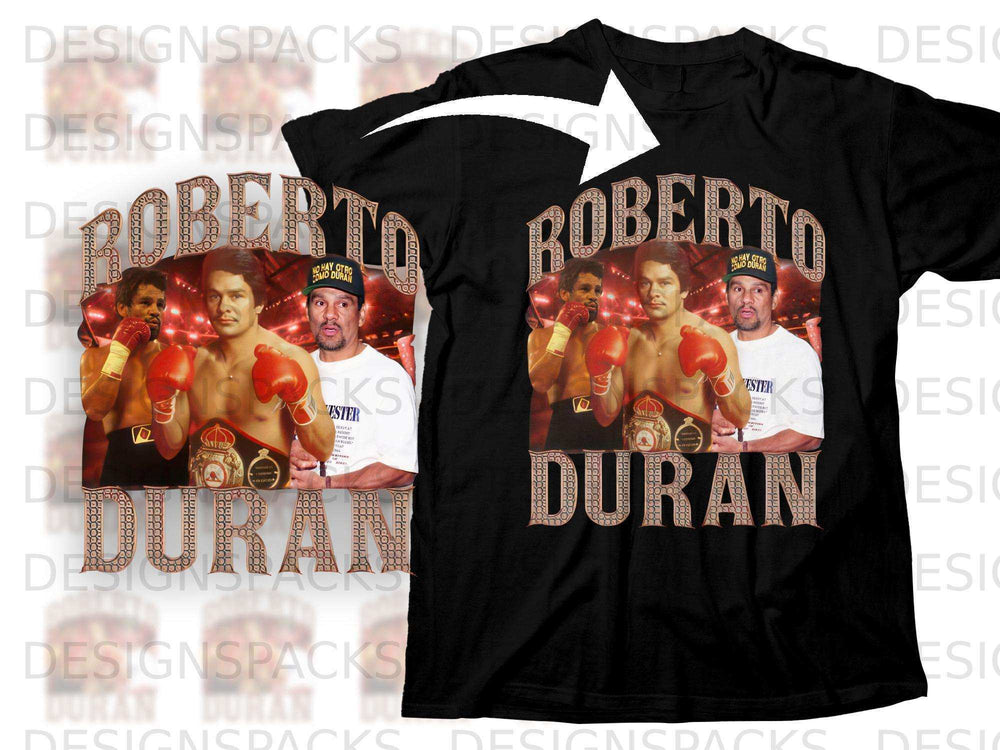 Roberto Duran shirt with his image and championship belt, text "No hay otro como Duran".