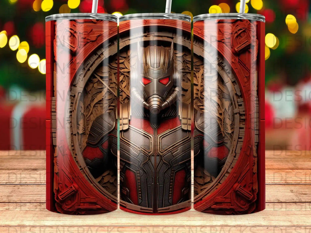 Ant-Man superhero in red armor within a circular, ornate frame.