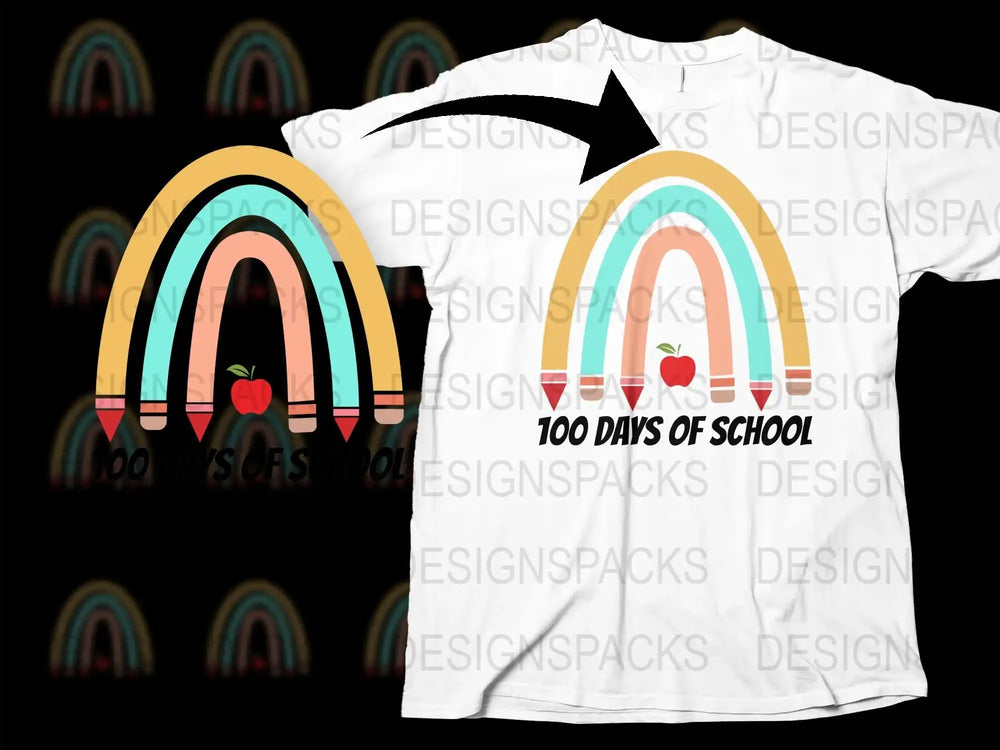Colorful Rainbow Apple 100 Days of School Shirt, Teacher Appreciation T-Shirt, Fun Kids School Celebration Top, Custom Teacher Gift