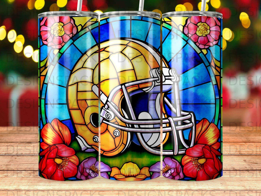 Stained glass helmet with flowers and bokeh lights.