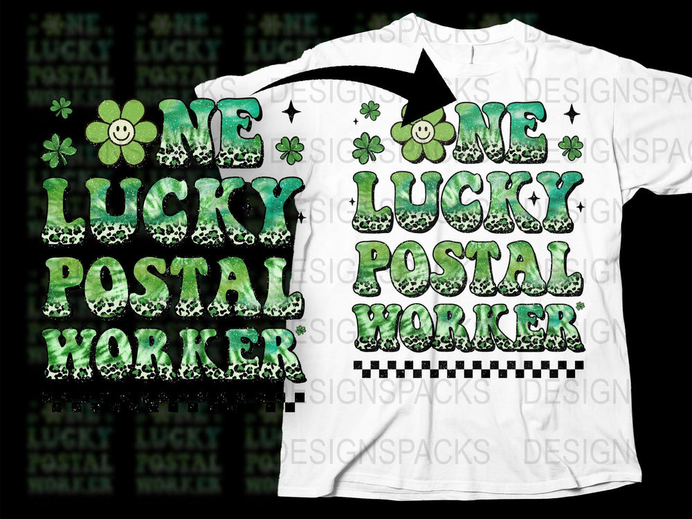 Lucky Postal Worker T-Shirt, St. Patrick's Day Mail Carrier Tee, Green Clover Print, Unisex Postal Uniform Top