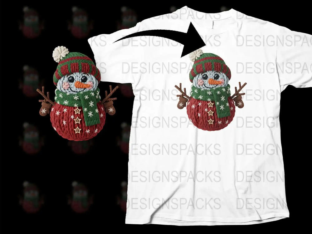 Festive Snowman T-Shirt with Knit Hat and Scarf, Christmas Holiday Apparel, Unisex Winter Tee