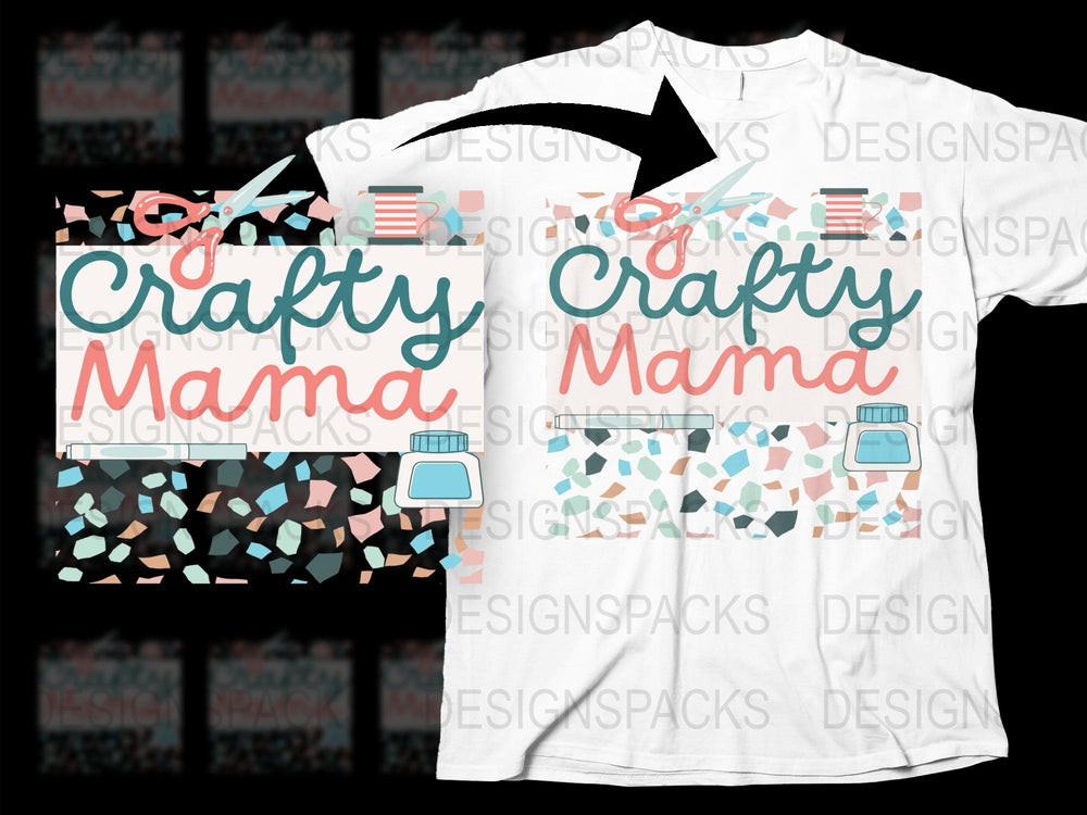 Crafty Mama T-Shirt, Crafting Mom Tee, Colorful Text Design, Quilting and Sewing Theme, Gift for Crafters, Women's Fashion Top