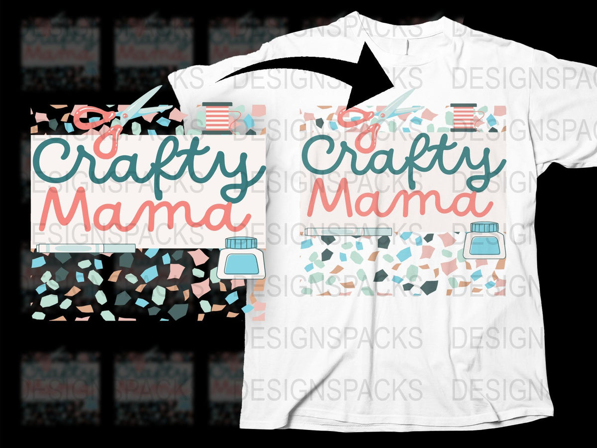 Crafty Mama T-Shirt, Crafting Mom Tee, Colorful Text Design, Quilting and Sewing Theme, Gift for Crafters, Women's Fashion Top