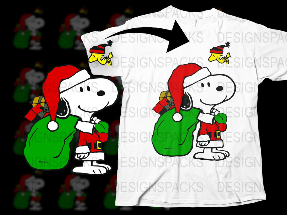 Snoopy Christmas T-Shirt, Peanuts Holiday Tee, Festive Cartoon Dog Apparel, Kids and Adult Sizes Available