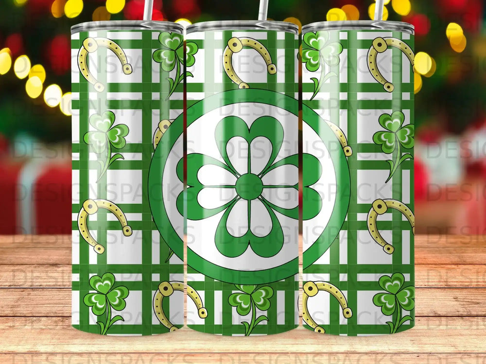 Lucky Green Shamrock Horseshoe Plaid Design Tumbler product type