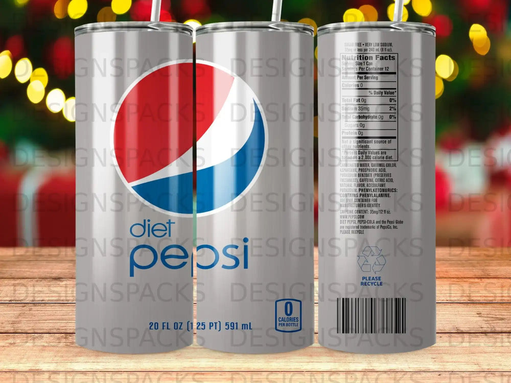 Diet Pepsi can with nutrition facts and recycling information.