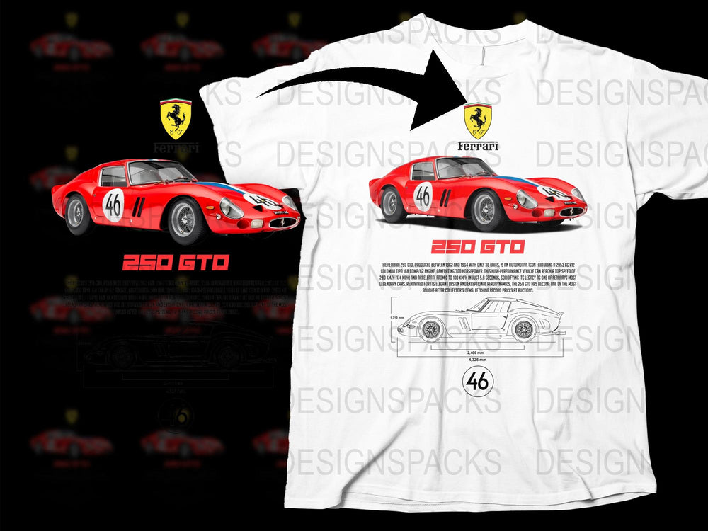 Vintage Ferrari 250 GTO Racing Car T-Shirt, Classic Car Enthusiast Apparel, Retro Automotive Graphic Tee, Collector Gift Idea
