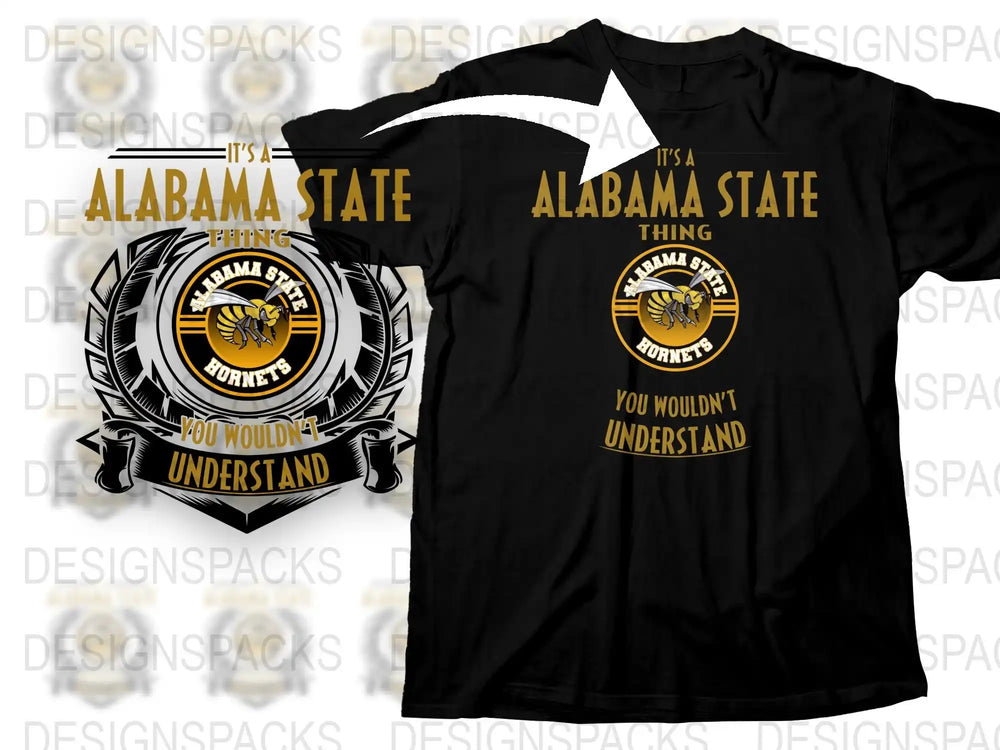 Alabama State Pride T-Shirt, Gold and Black Graphic Tee, Sports Fan Apparel, Casual Cotton Shirt