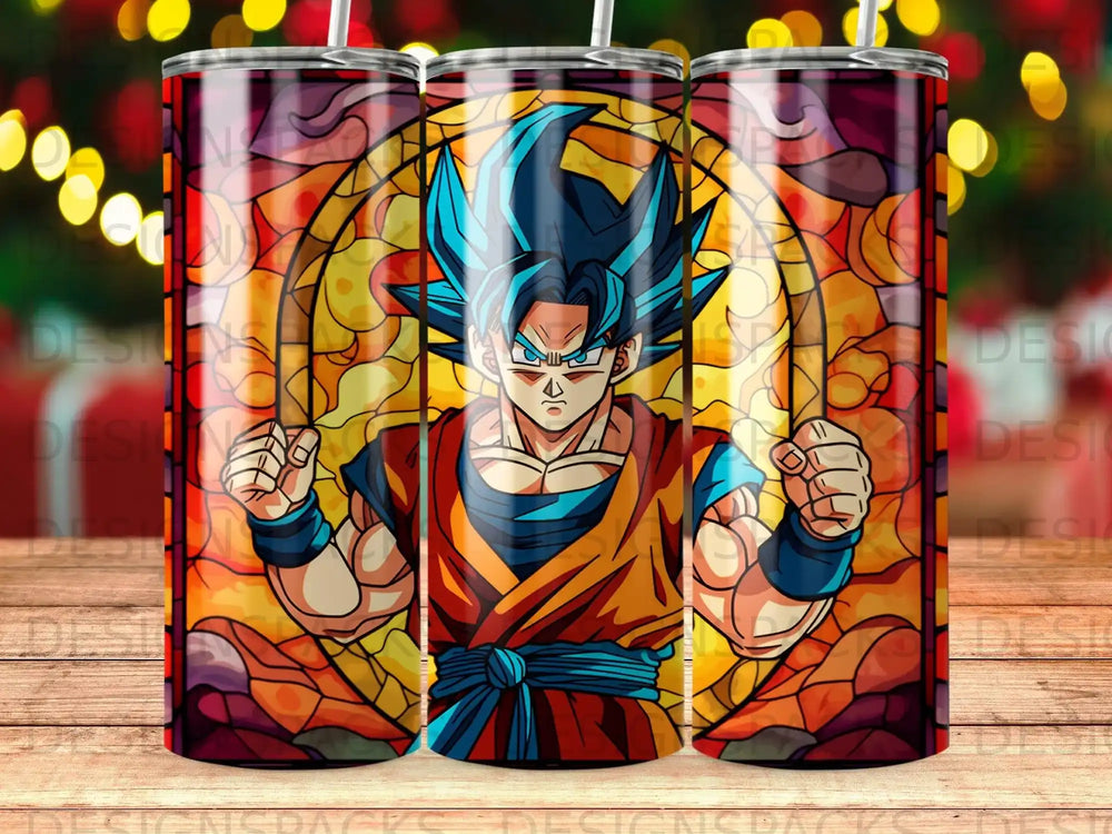 Goku from Dragon Ball Z in a stained glass art style.