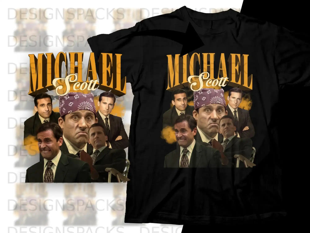 Michael Scott collage on black t-shirt with bandana.