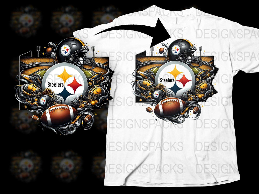 Pittsburgh Themed Football T-Shirt, Graphic Helmet Design, Casual Fan Apparel