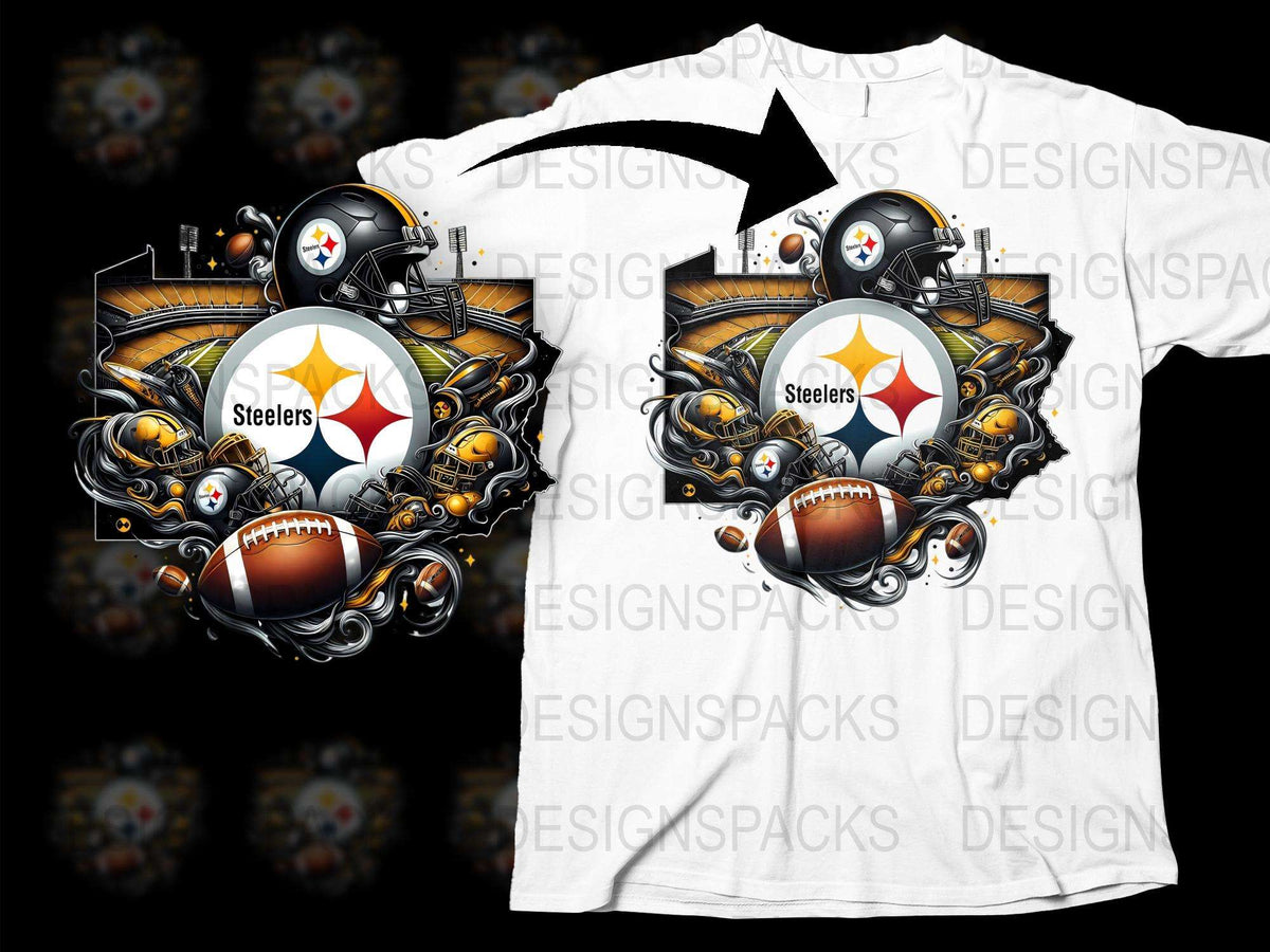 Pittsburgh Themed Football T-Shirt, Graphic Helmet Design, Casual Fan Apparel