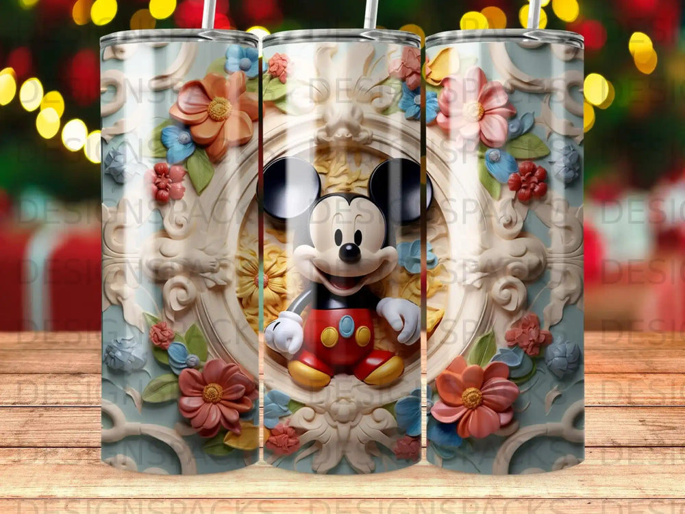 Mickey Mouse adorned with raised floral details on a decorative frame.