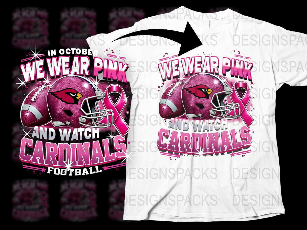 Breast Cancer Awareness Football T-Shirt, We Wear Pink Cardinals Graphic Tee