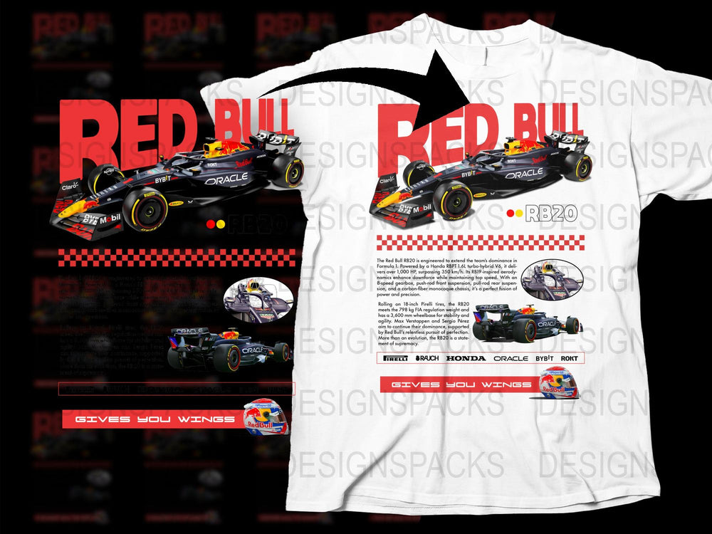 Red Bull Oracle Racing F1 Car Graphic T-Shirt, Casual Motorsport Tee, Unisex Racing Merchandise, Gift for Racing Fans