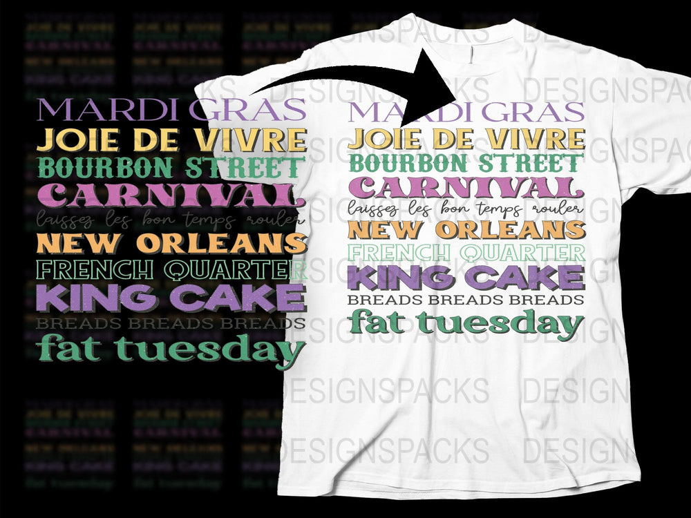 Mardi Gras T-Shirt New Orleans French Quarter King Cake Beads Celebration Fat Tuesday Festival Tee