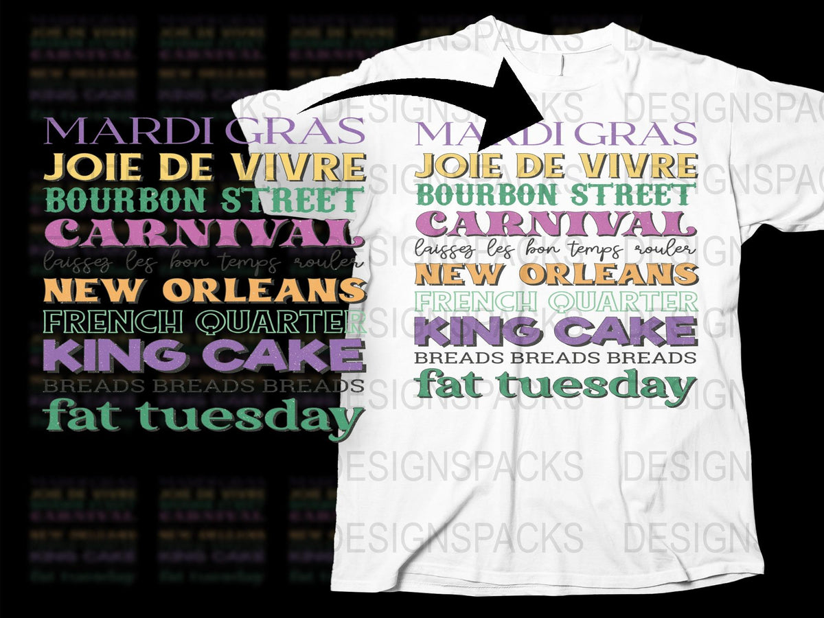 Mardi Gras T-Shirt New Orleans French Quarter King Cake Beads Celebration Fat Tuesday Festival Tee