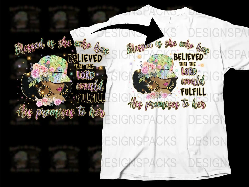 Blessed is She Believed T-Shirt, Christian Faith Graphic Tee, Floral Women's Fashion Shirt, Inspirational Quote Apparel