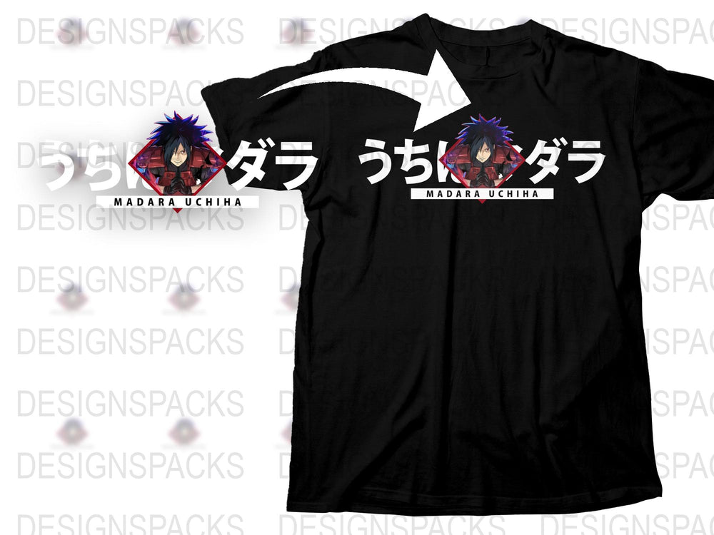 Anime Graphic T-Shirt, Madara Uchiha Print, Unisex Black Tee, Manga Fan Gift, Casual Streetwear, Cool Character Design Shirt