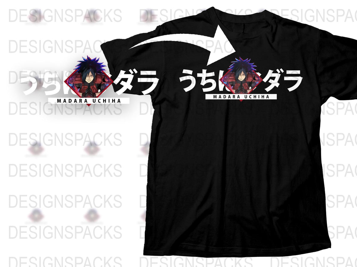 Anime Graphic T-Shirt, Madara Uchiha Print, Unisex Black Tee, Manga Fan Gift, Casual Streetwear, Cool Character Design Shirt