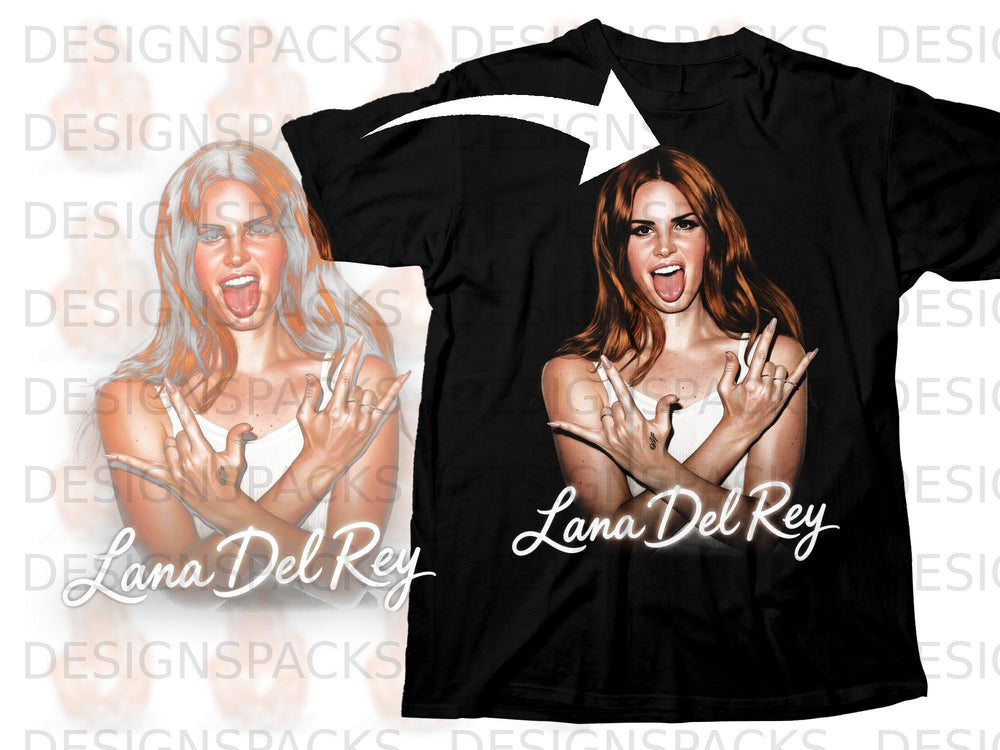 Black t-shirt with Lana Del Rey graphic and text.
